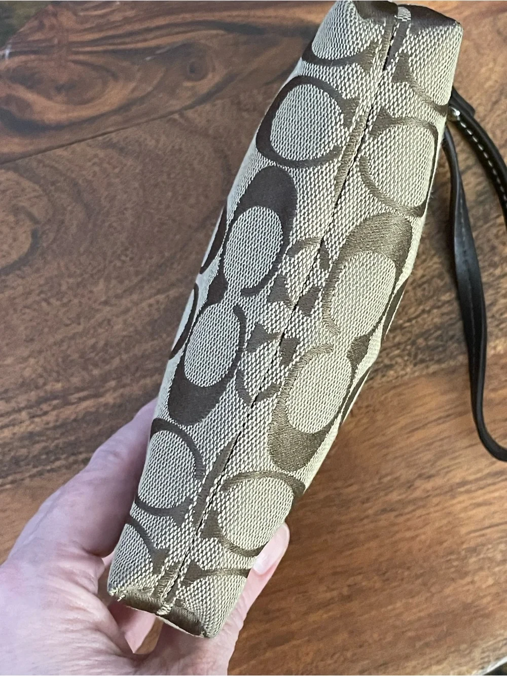 COACH Brown & Tan Signature Jacquard Wristlet